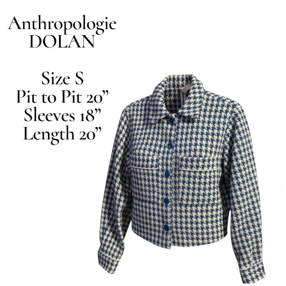 Anthropologie Blue and White Houndstooth Blazer